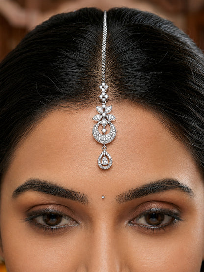 Silver Plated AD Maang Tikka for Women