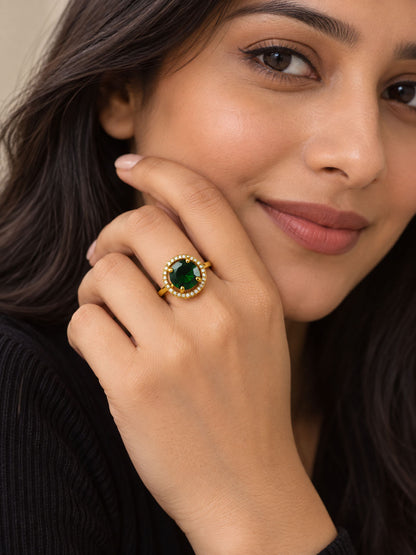 22K Gold Plated Green AD Finger Ring for Women