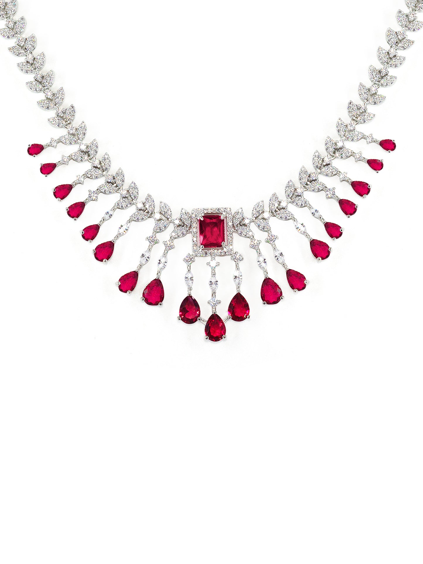 Silver Plated Red American Diamond Studded Jewellery Set