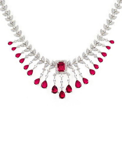 Silver Plated Red American Diamond Studded Jewellery Set