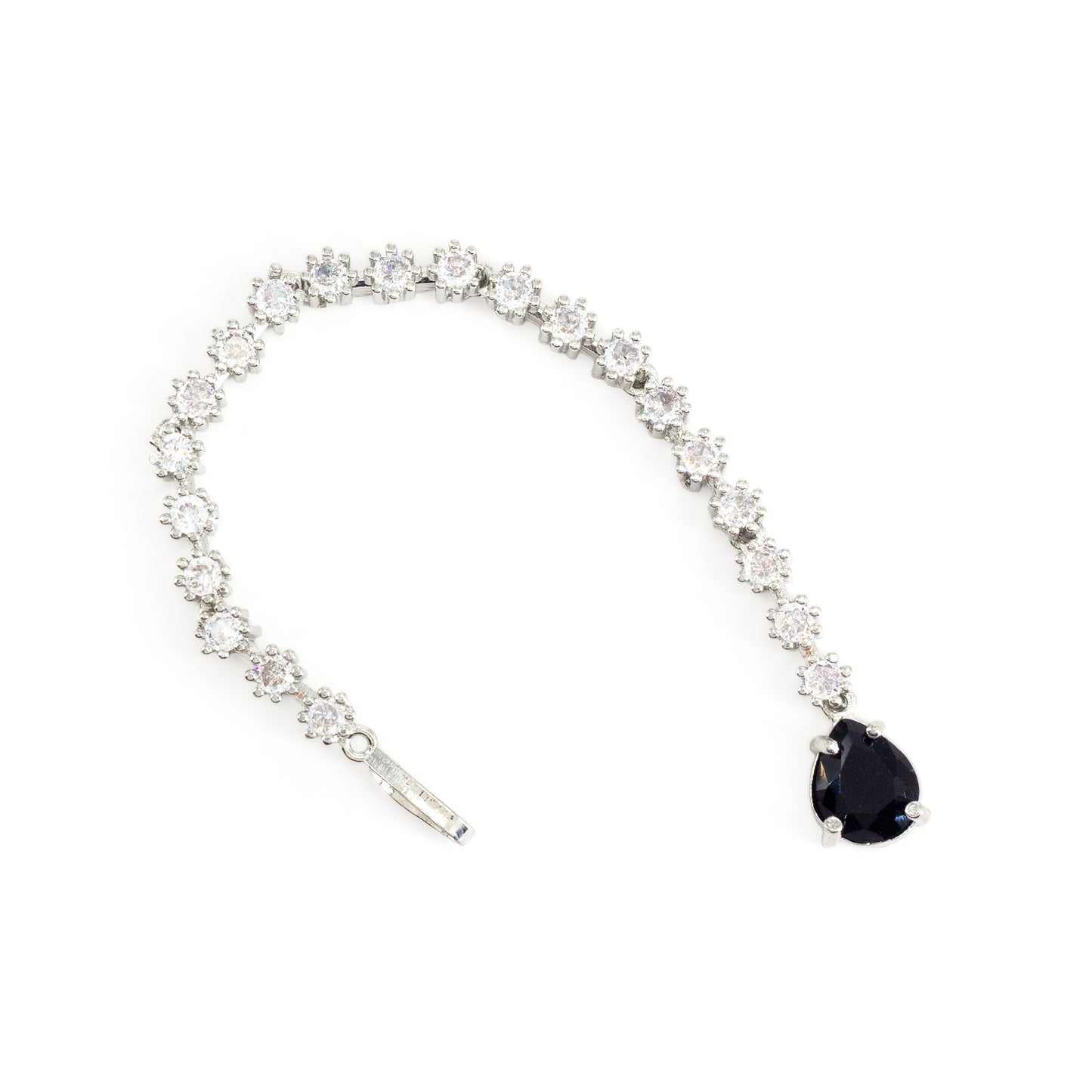 Silver Plated Black AD Teardrop Maang Tikka for Women