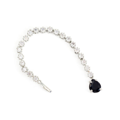 Silver Plated Black AD Teardrop Maang Tikka for Women