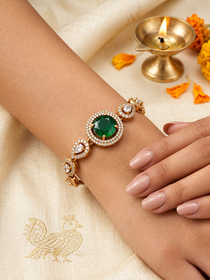 Antique Gold Plated Green AD Adjustable Bracelet for Women
