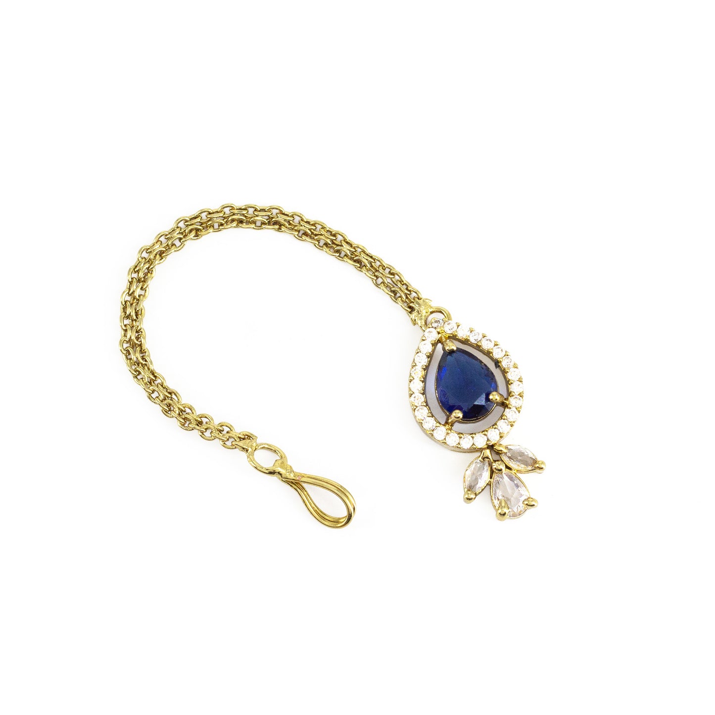 Gold Plated Blue AD Maang Tikka for Women