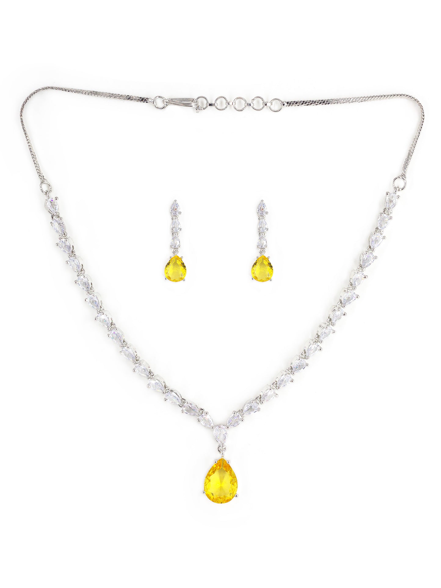 Silver Plated Yellow & White American Diamond Jewellery Set