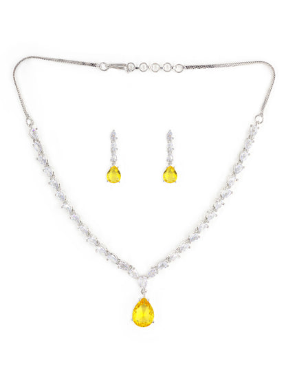 Silver Plated Yellow & White American Diamond Jewellery Set