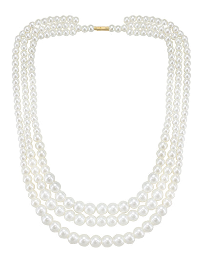 Gold Plated Three Layered Faux Pearl Beaded Trendy Moti Mala Necklace