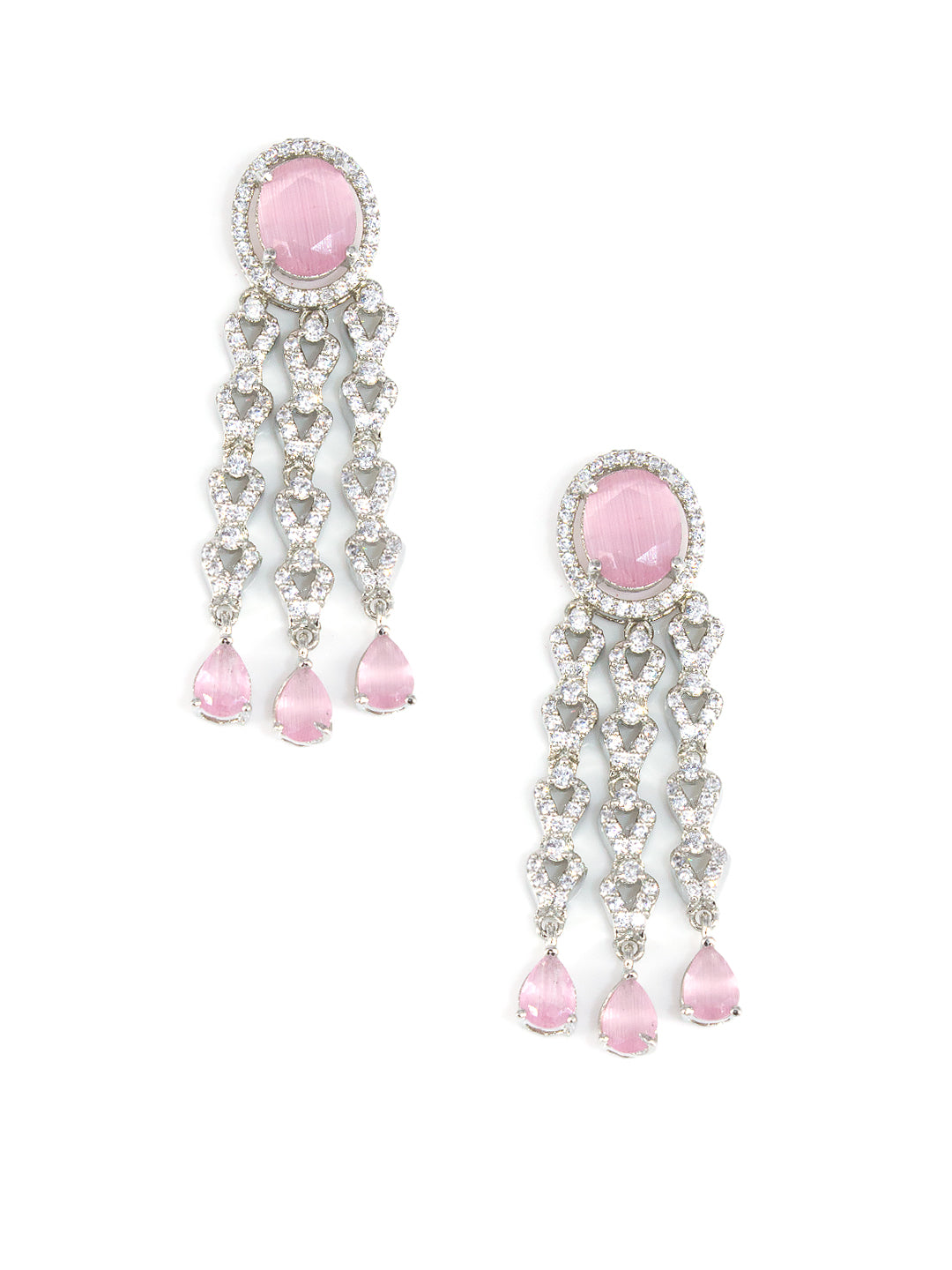Rhodium Plated Pink Designer AD Jewellery Set