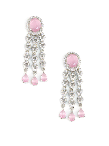 Rhodium Plated Pink Designer AD Jewellery Set