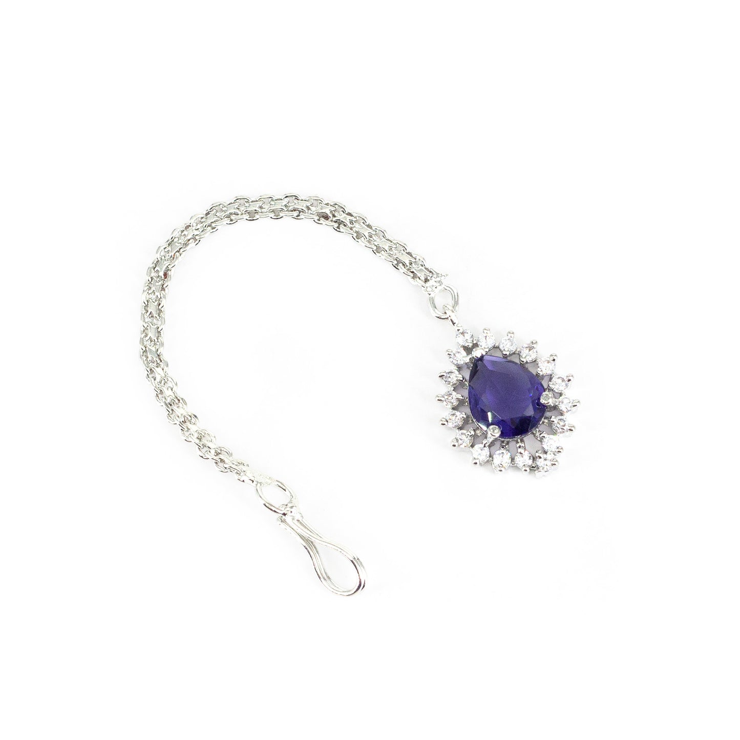 Silver Plated Purple AD Maang Tikka for Women
