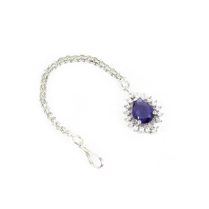 Silver Plated Purple AD Maang Tikka for Women