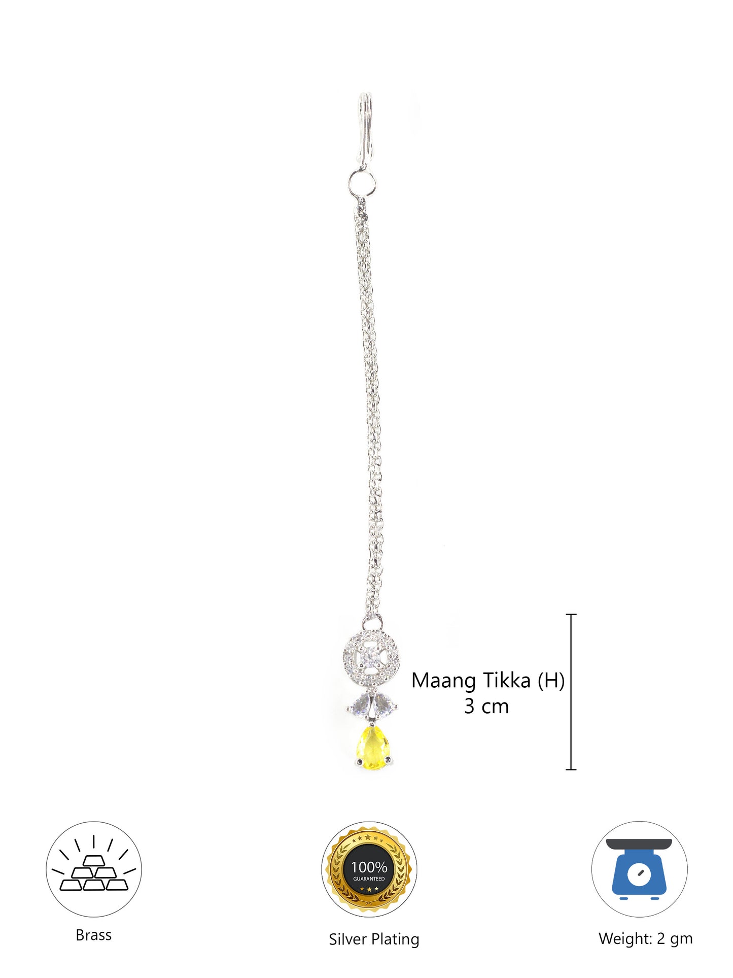 Silver Plated Yellow AD Maang Tikka for Women