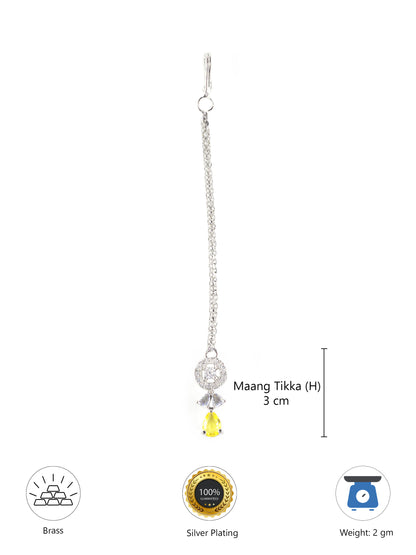 Silver Plated Yellow AD Maang Tikka for Women