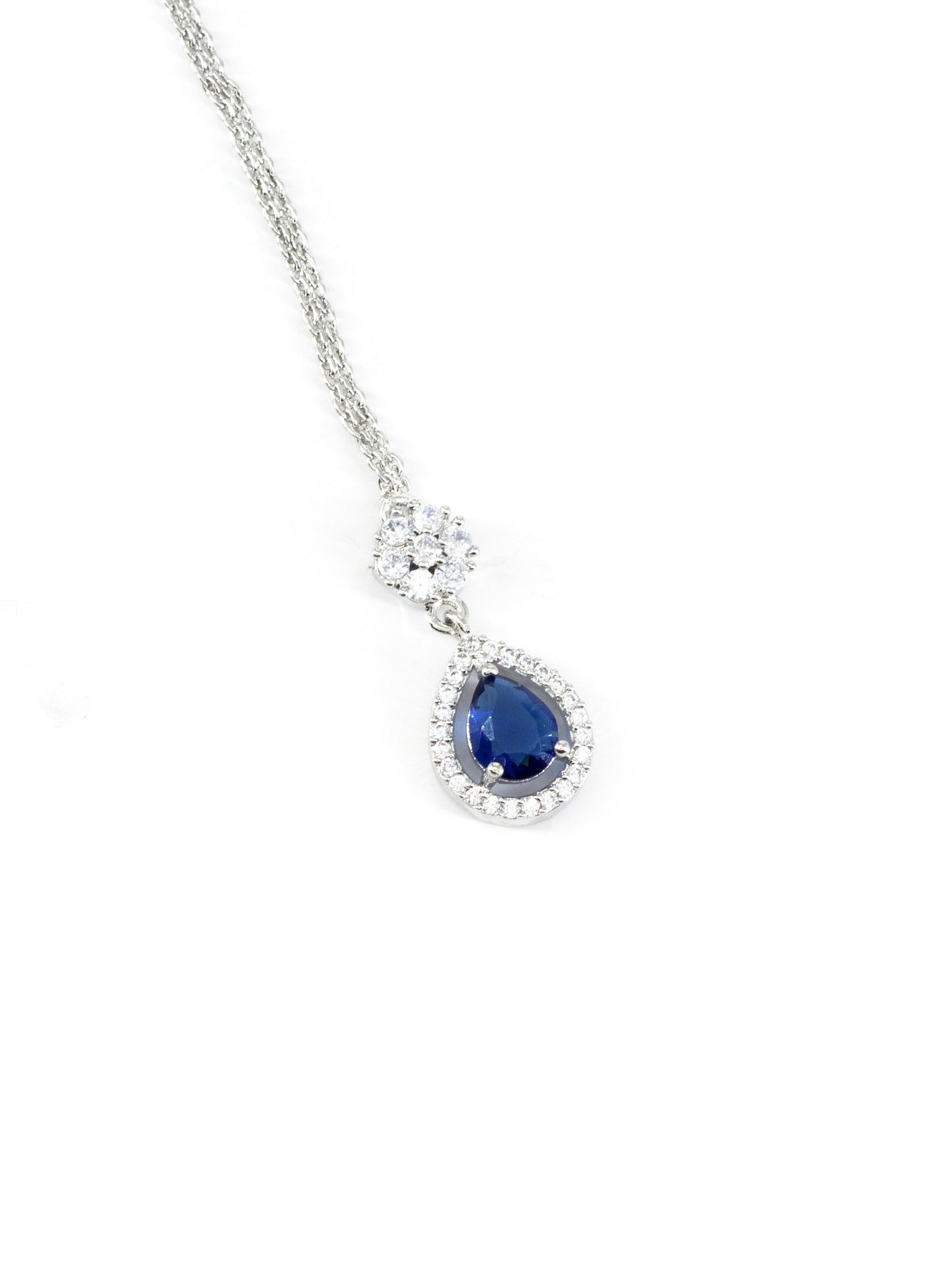Silver Plated Blue AD Teardrop Maang Tikka for Women