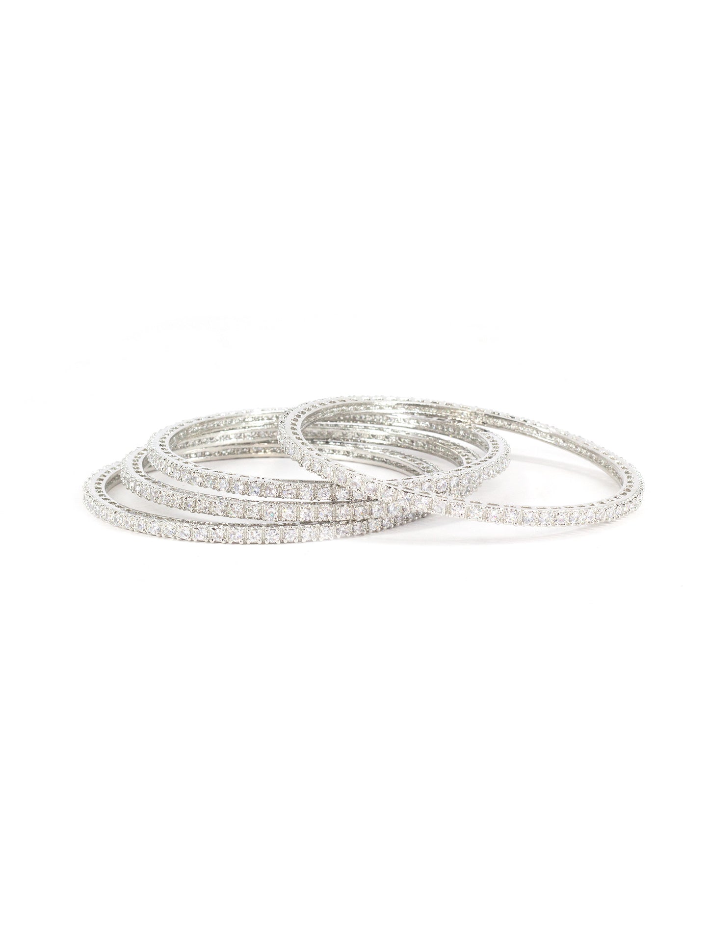 Set of 4 Silver Plated American Diamond Minimal Bangle Set for Women