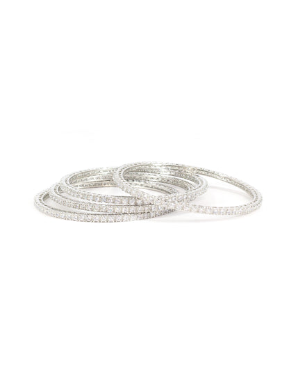 Set of 4 Silver Plated American Diamond Minimal Bangle Set for Women