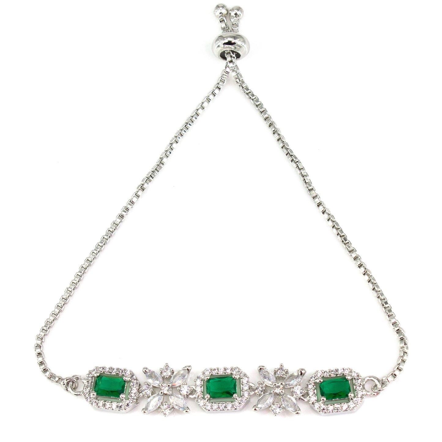 American Diamond Floral Design Green Adjustable Bracelet For Women and Girls