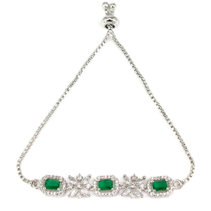American Diamond Floral Design Green Adjustable Bracelet For Women and Girls