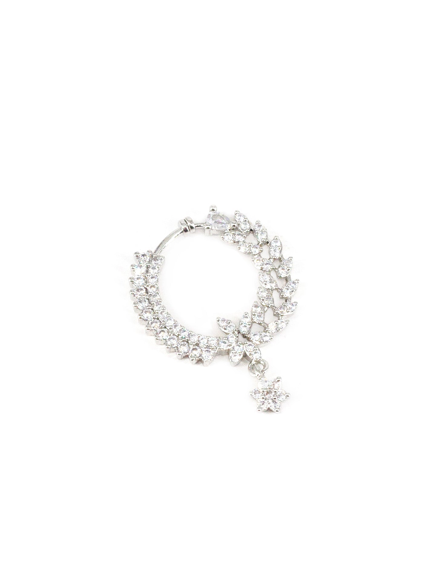 Silver Plated White AD Bridal Drop Press On Nose Ring