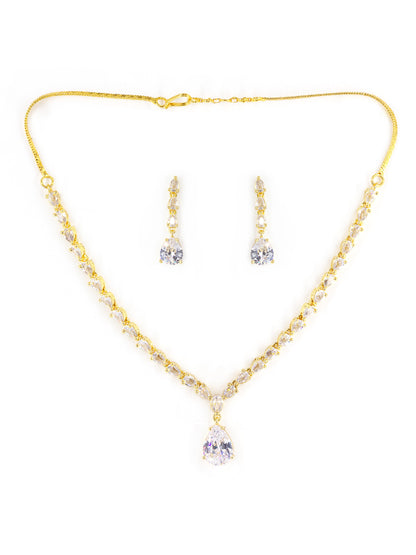 Gold Plated White AD Minimal Jewellery Set