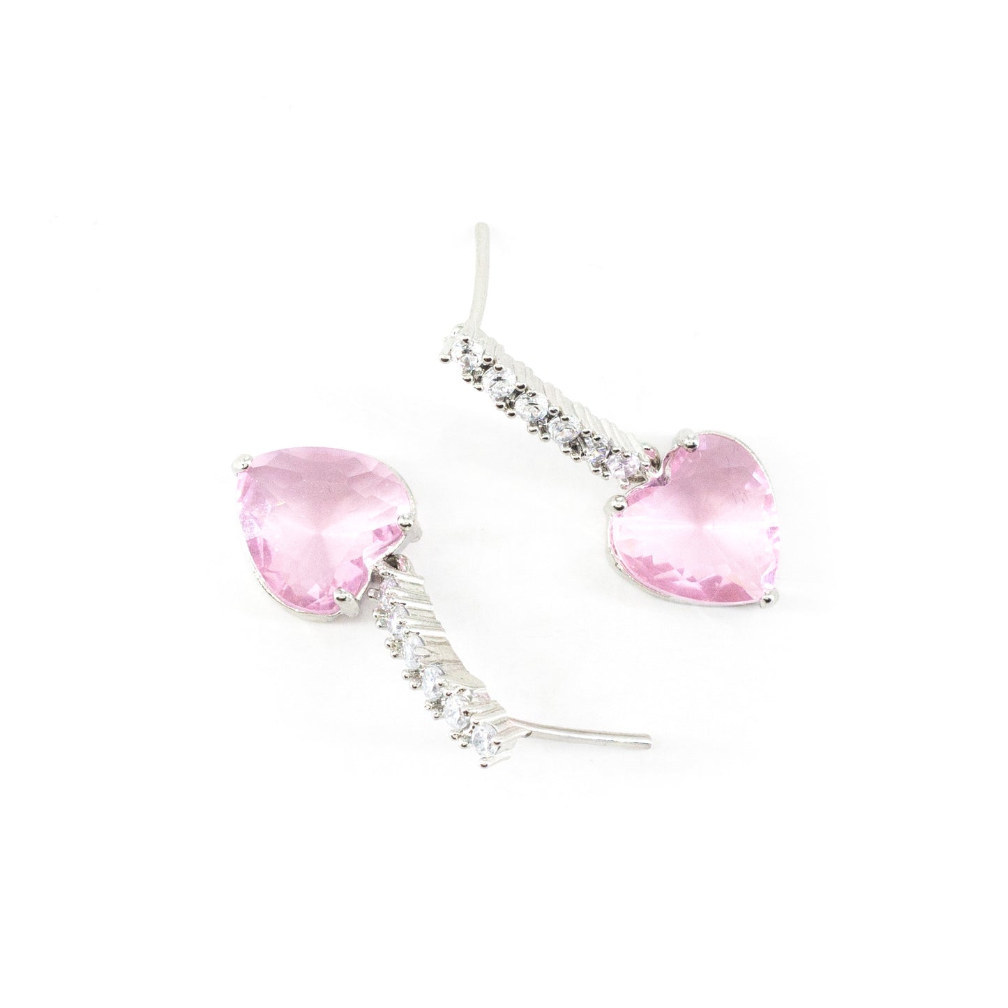 Silver Plated Pink Heart AD Drop Earrings for Women