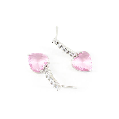 Silver Plated Pink Heart AD Drop Earrings for Women
