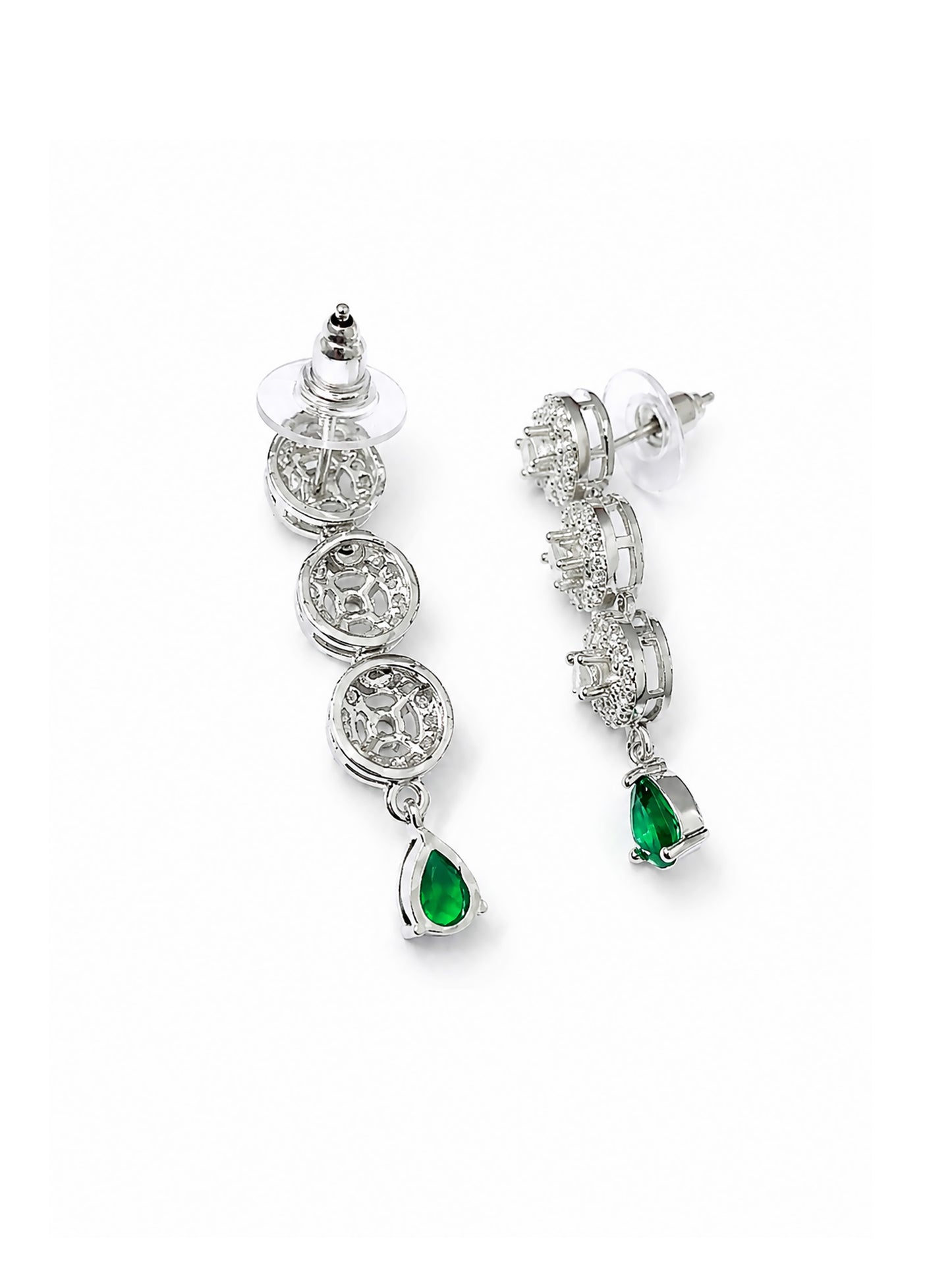 Silver Plated Green AD Jewellery Set for Women