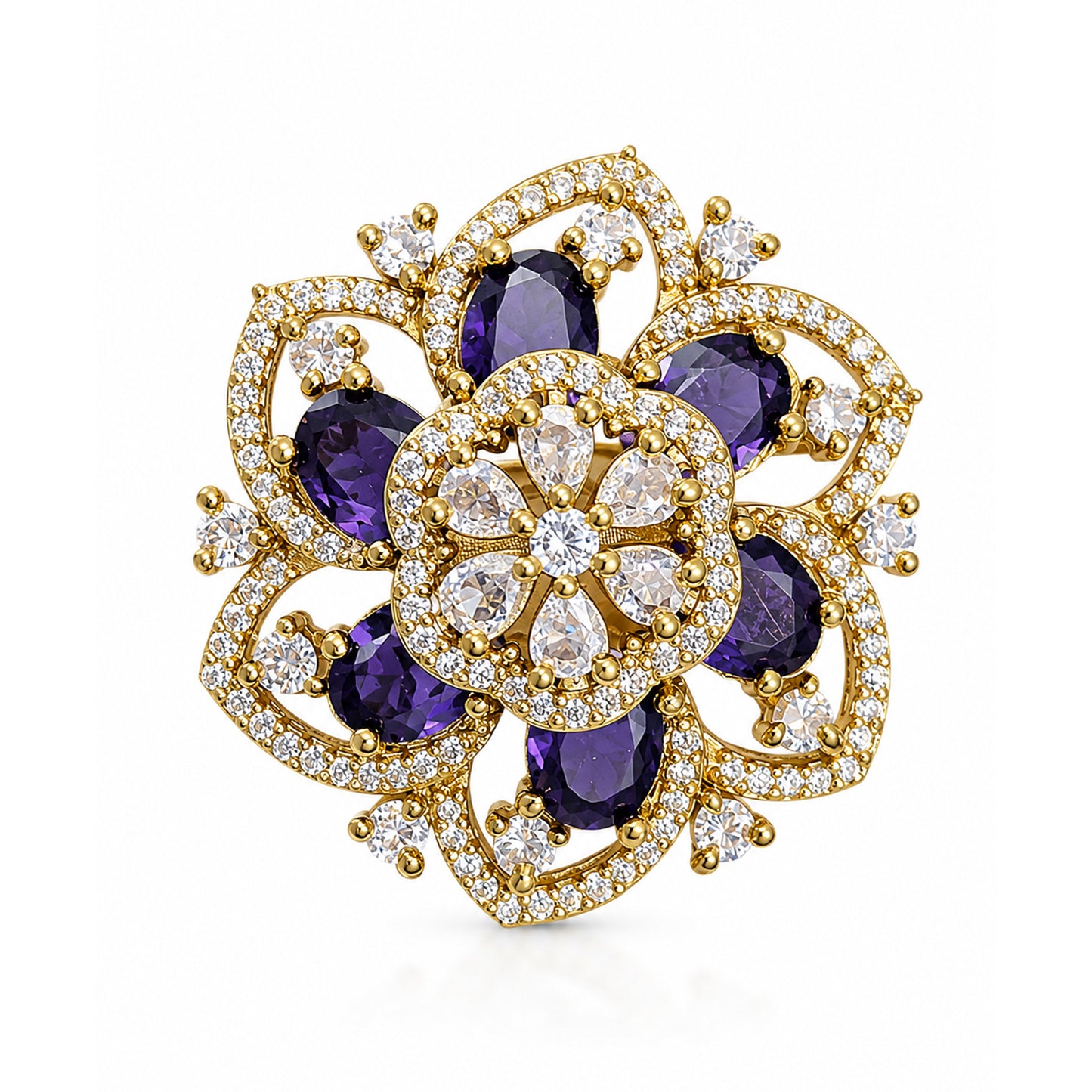 Antique Gold Plated Purple AD Finger Ring for Women