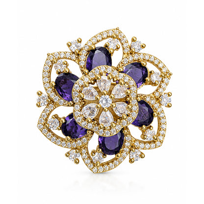 Antique Gold Plated Purple AD Finger Ring for Women