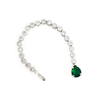 Silver Plated Green AD Teardrop Maang Tikka for Women