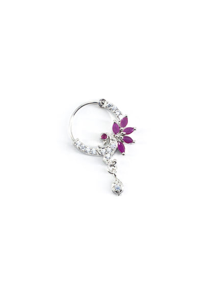 Silver Plated Red AD Drop Nose Ring for Women