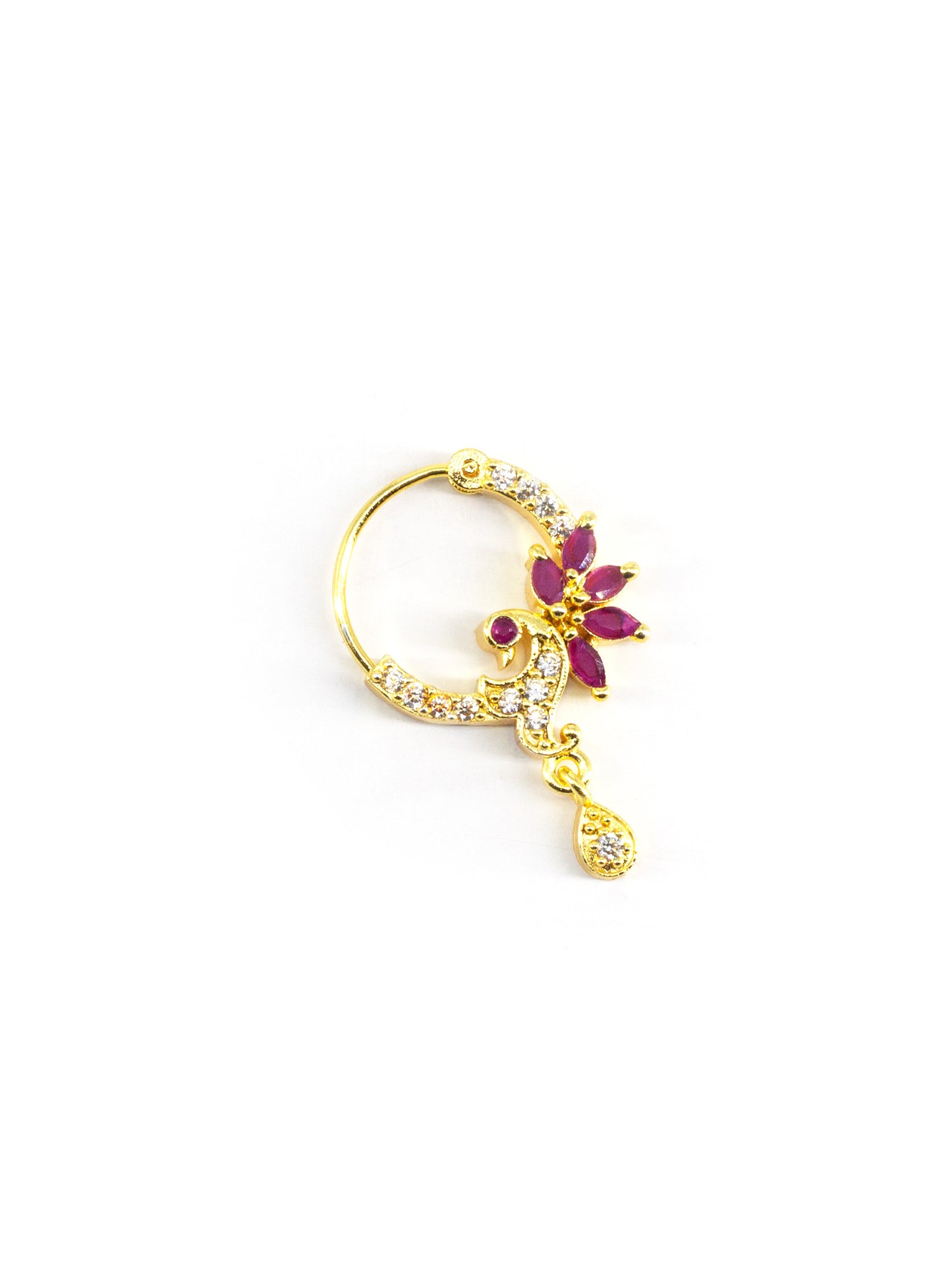 Gold Plated Red AD Drop Nose Ring for Women