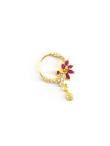 Gold Plated Red AD Drop Nose Ring for Women