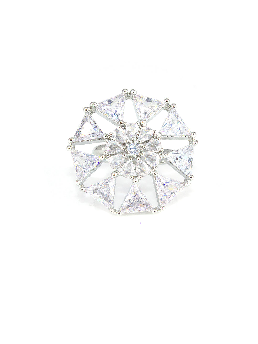 Silver Plated Cocktail AD Adjustable Ring For Women