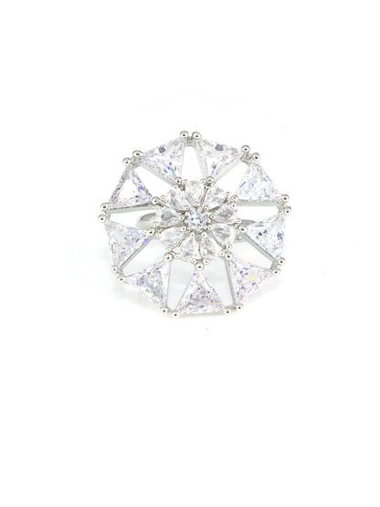 Silver Plated Cocktail AD Adjustable Ring For Women