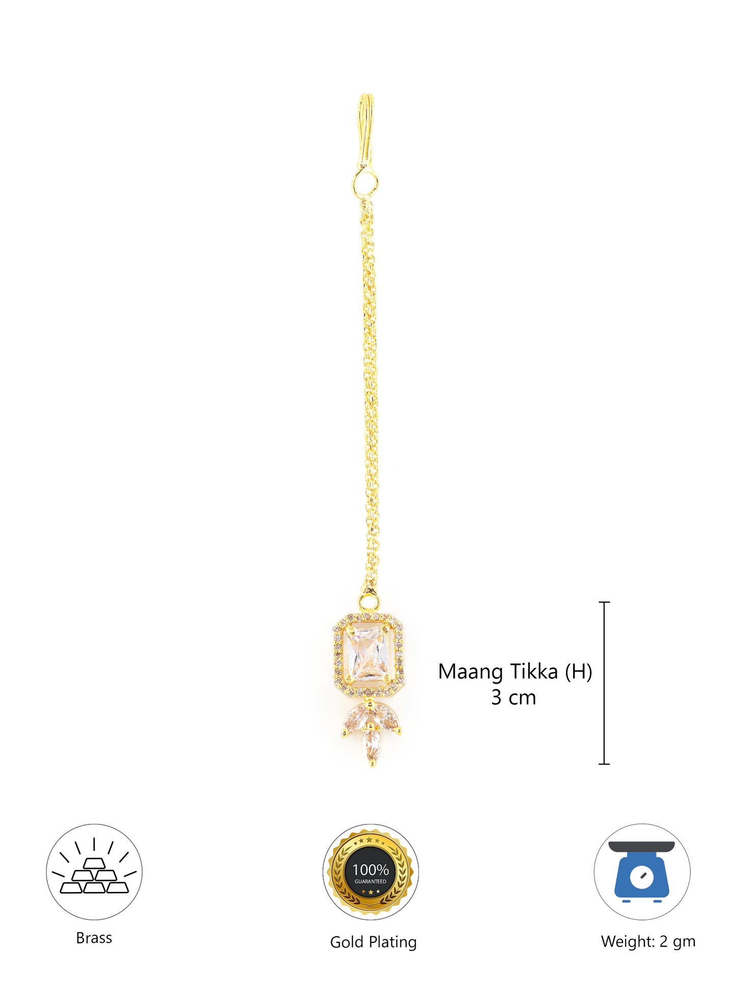 Gold Plated White AD Maang Tikka for Women