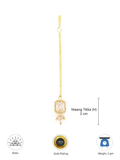 Gold Plated White AD Maang Tikka for Women
