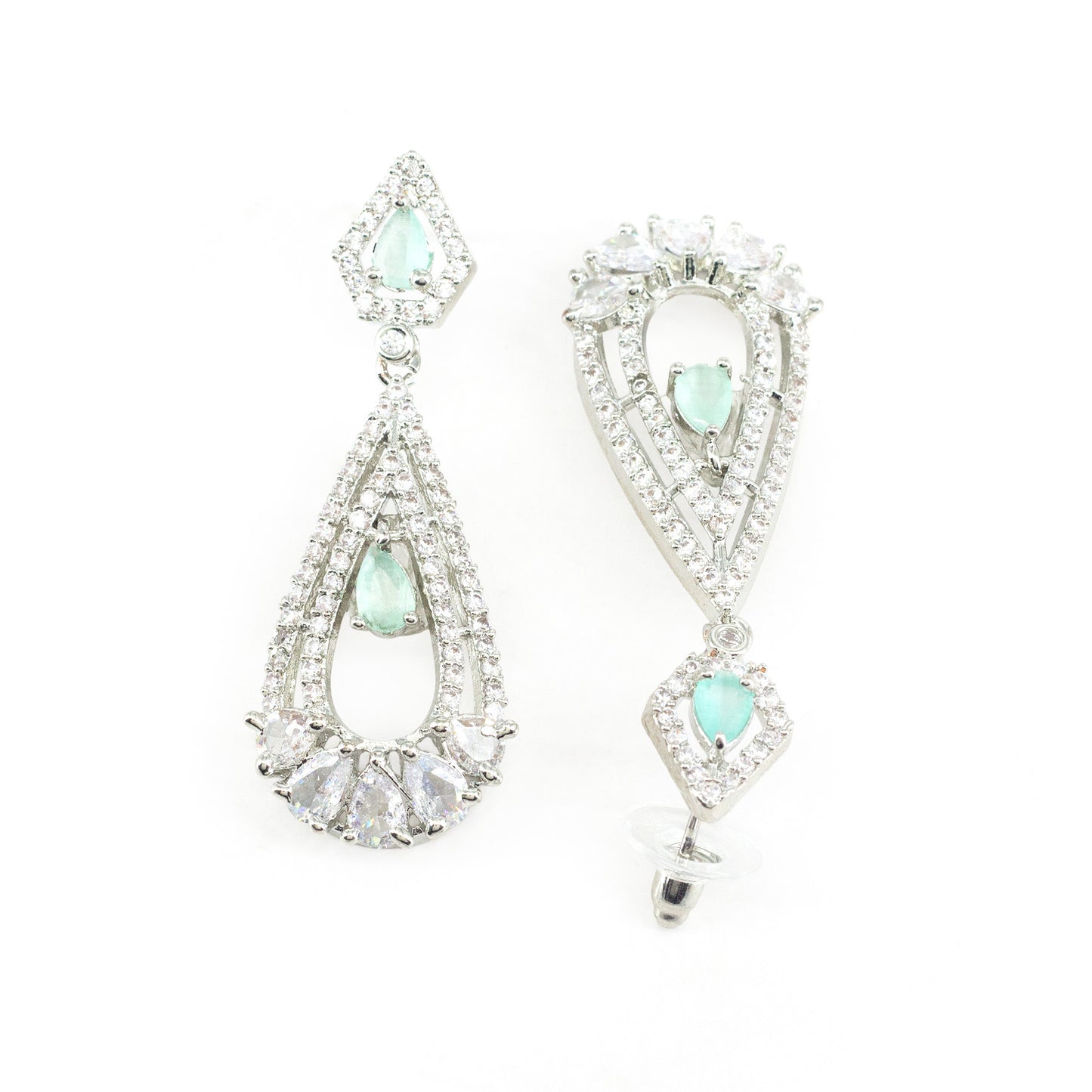 Silver Plated Green American Diamond Earrings for Women