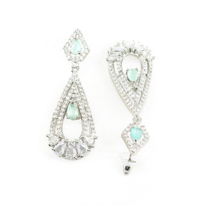 Silver Plated Green American Diamond Earrings for Women