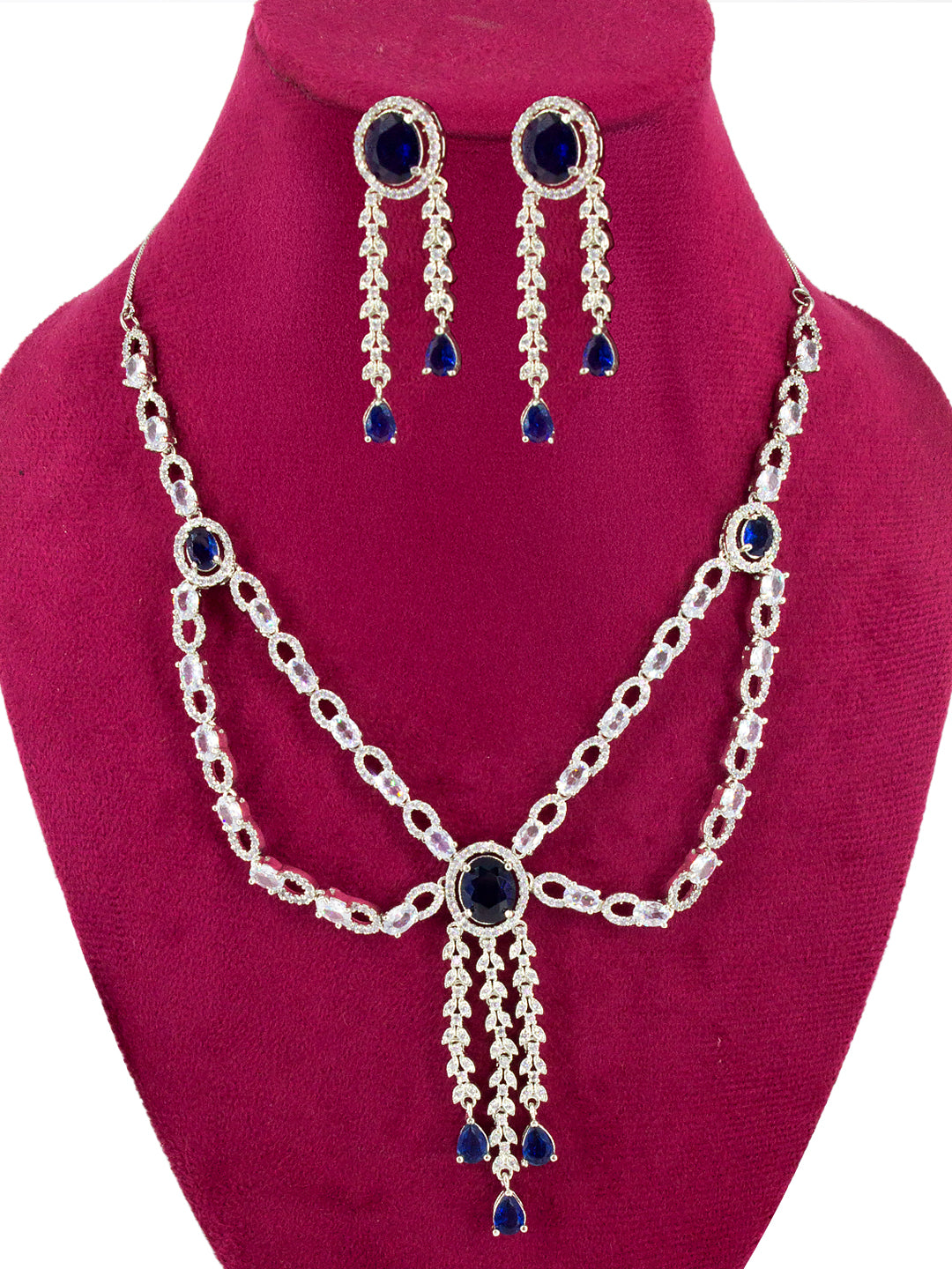 Silver Plated Blue AD Statement Jewellery Set