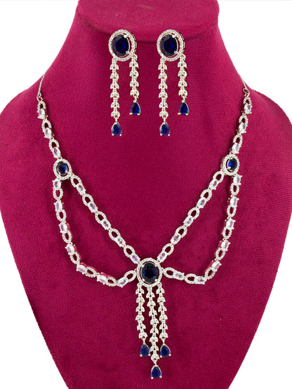 Silver Plated Blue AD Statement Jewellery Set