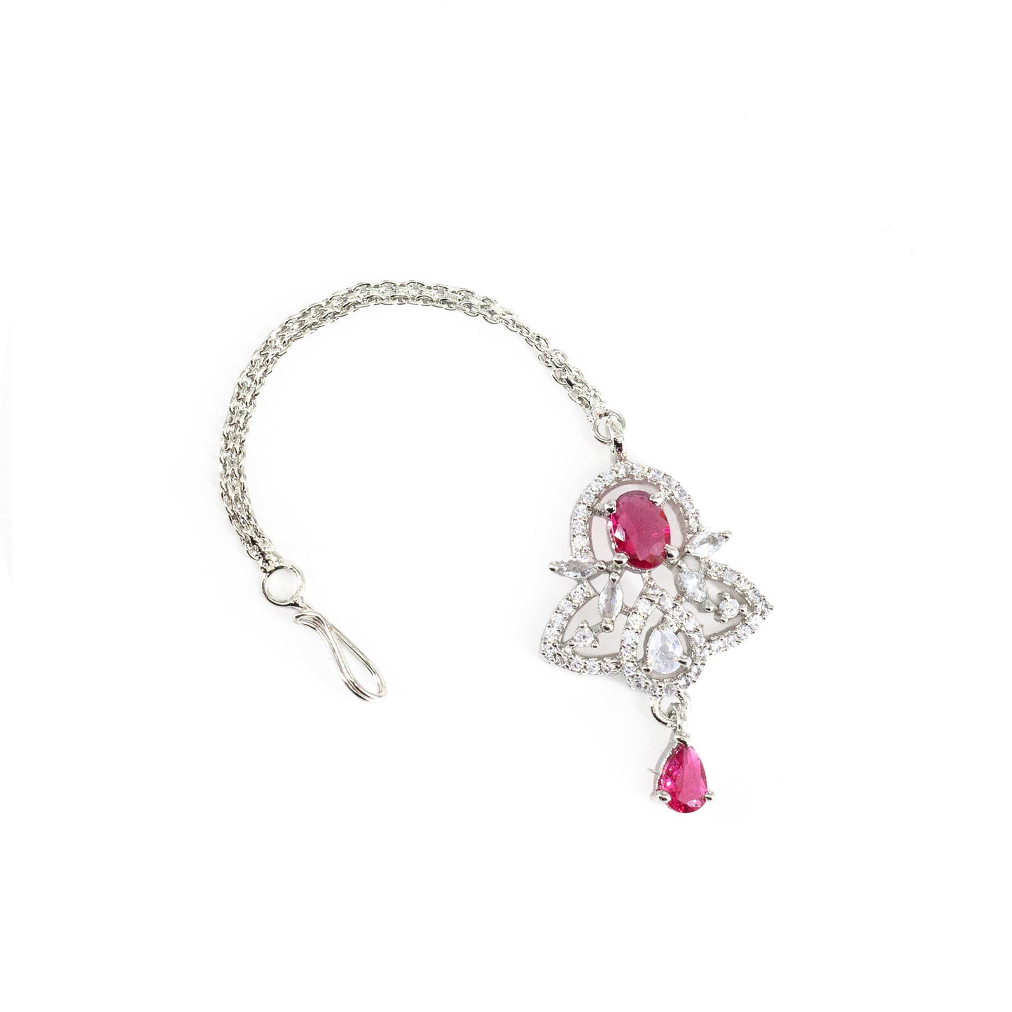 Silver Plated Red AD Maang Tikka for Women