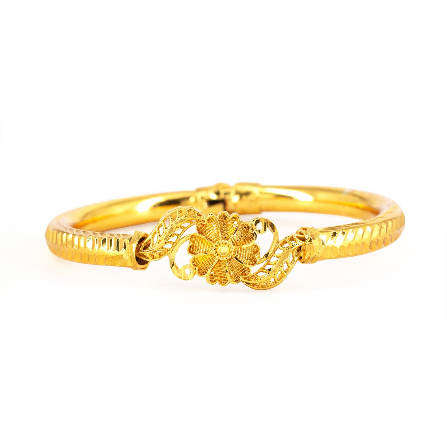 Gold Plated Bold Openable Temple Bangle Bracelet for Women