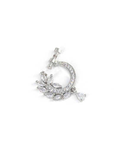 Rhodium Plated American Dimaond Floral Drop Nose Ring