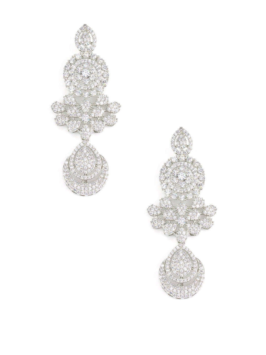 Silver Plated 3 Layer Cocktail AD Designer Jewellery Set