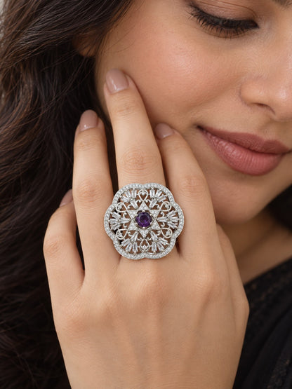 Silver Plated Purple AD Finger Ring for Women