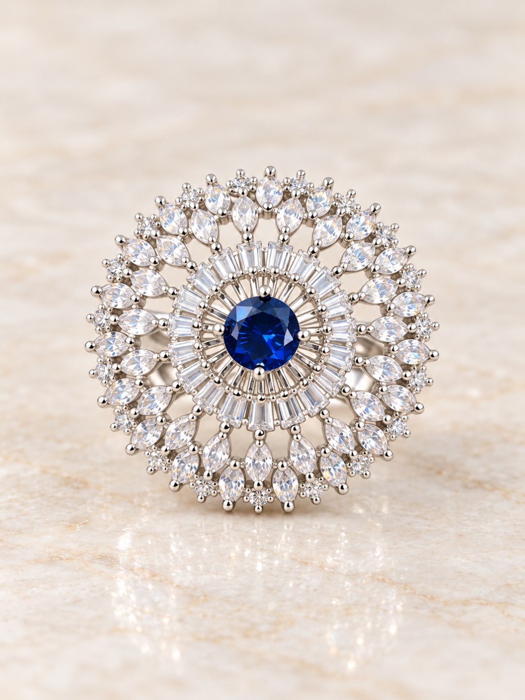 Silver Plated Blue AD Finger Ring for Women