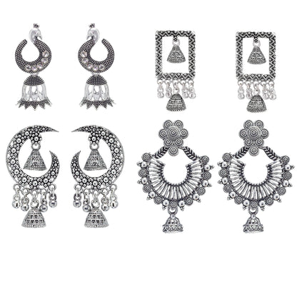 Set of 4 Floral & Peacock Chandbali & Jhumki Earrings