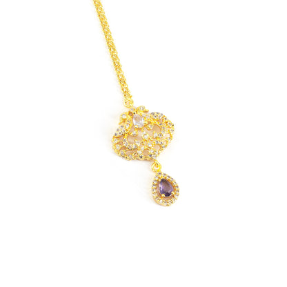 Gold Plated Purple AD Maang Tikka for Women