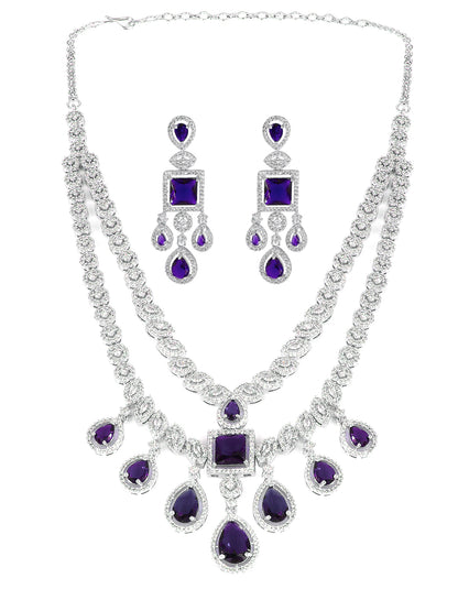 American Diamond Purple 2 Layer Designer Jewellery Set For Women And Girls